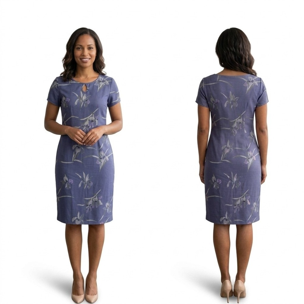Tommy Bahama Sheath Dress Womens XS Blue Floral Silk Knee Length Short Sleeve
